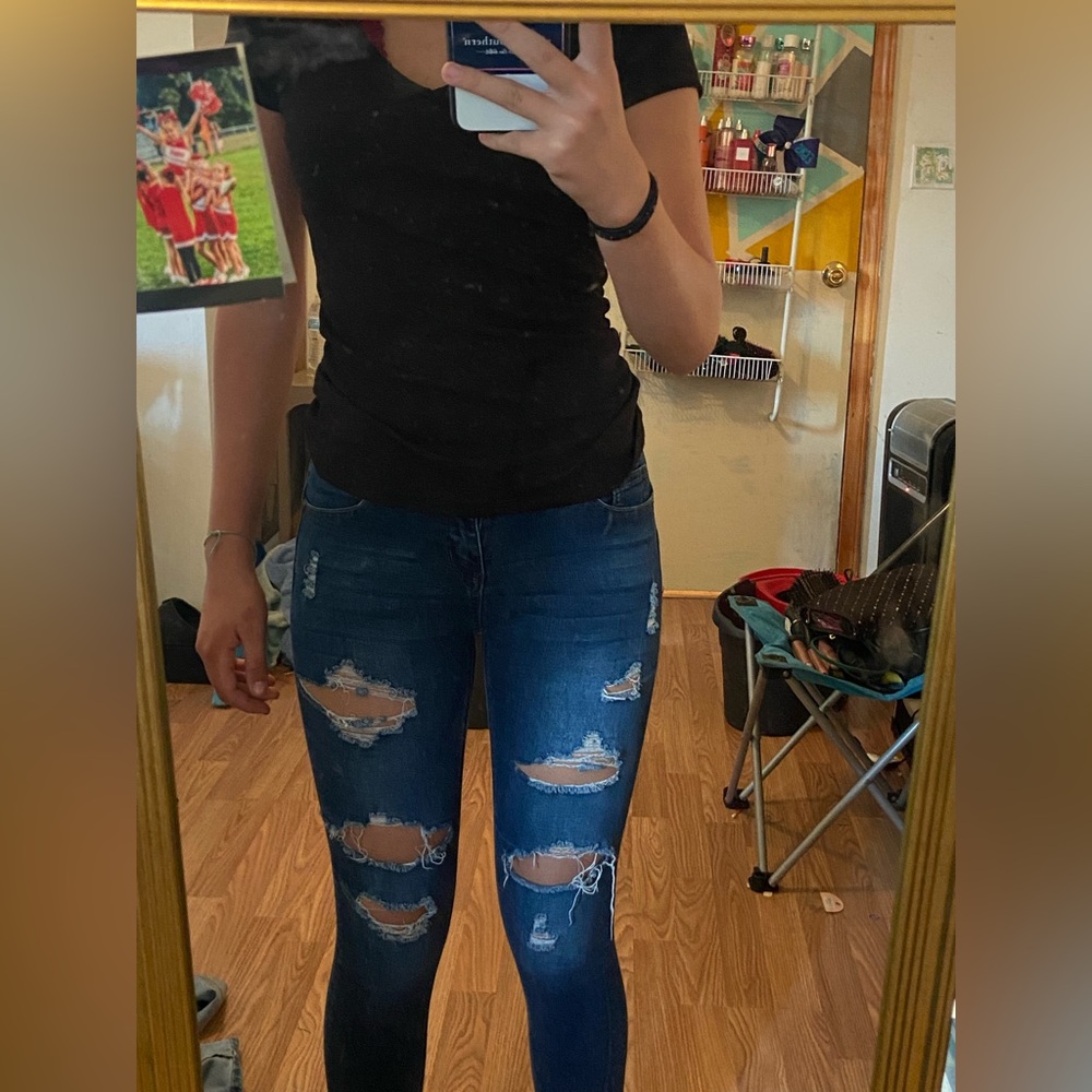 skinny distressed, jeans
